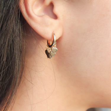 Gold Dangle Heart Huggie Earrings